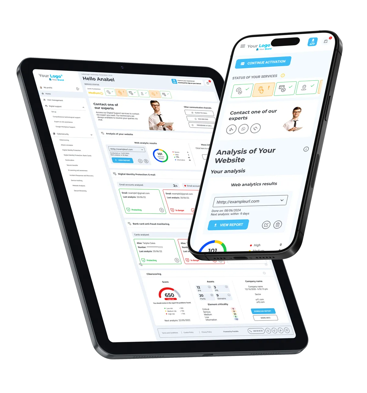 Fractalia Cybersecurity platform on tablet and phone