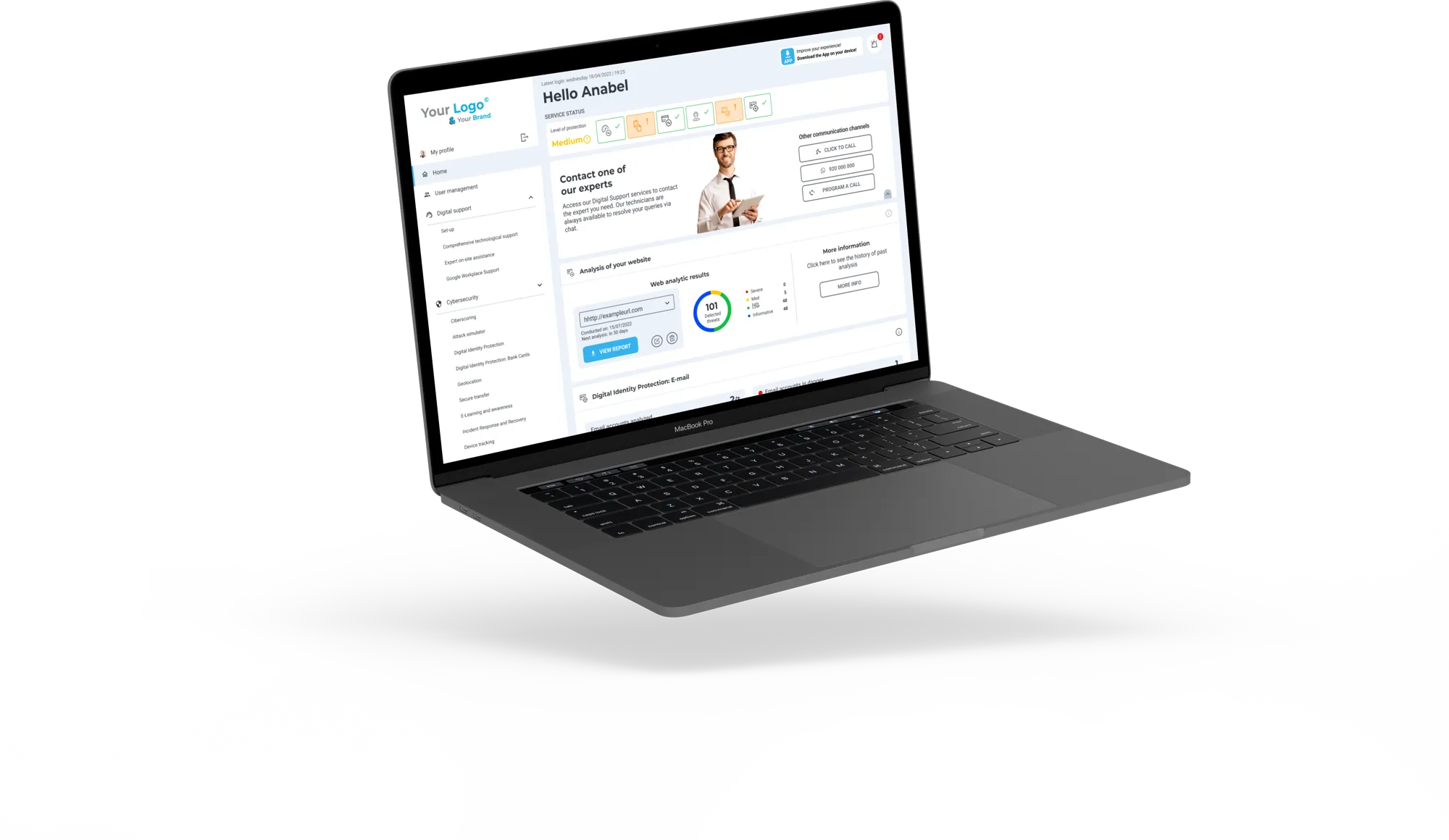 Fractalia Cybersecurity multilingual platform on MacBook